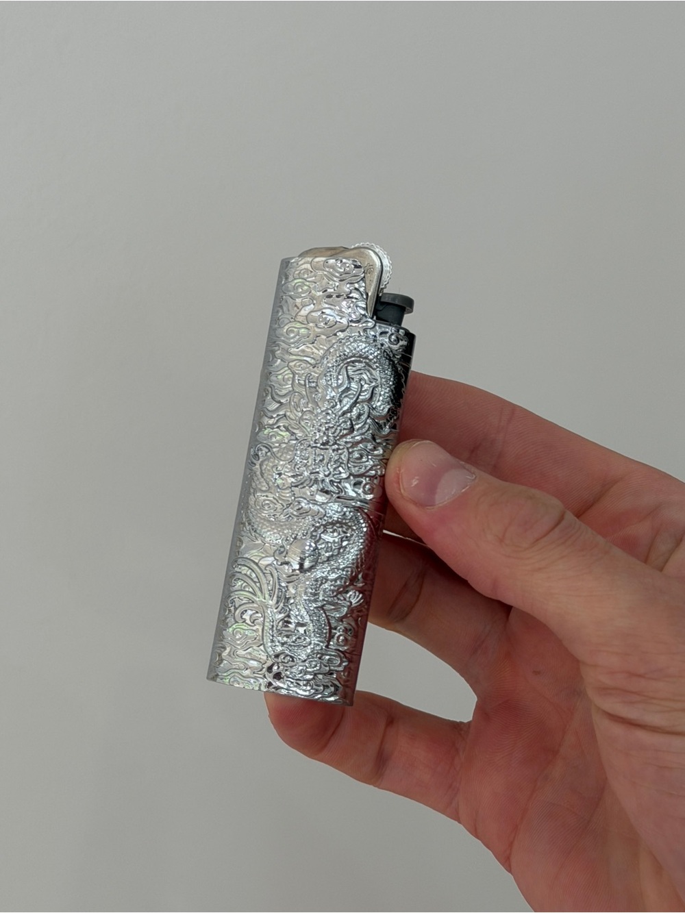 Silver Embossed Lighter Case Accessory - Decorative Metal Sleeve - Picture 6 of 7